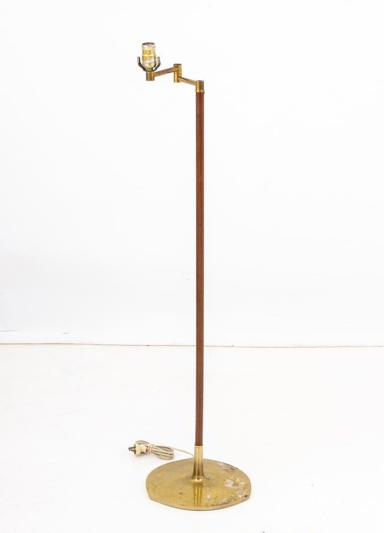 Modern Brass and Walnut Swing Arm Floor Lamp - 5