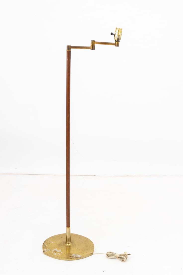 Modern Brass and Walnut Swing Arm Floor Lamp - 6
