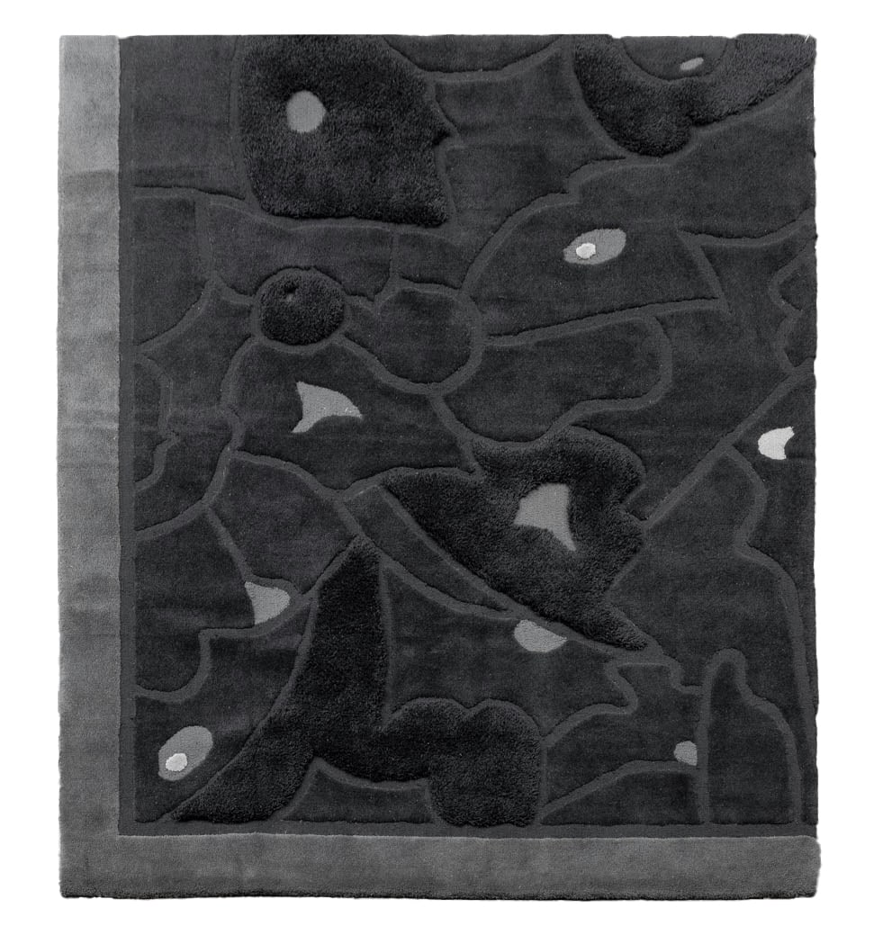 Modern Abstract Design Carpet, 7' 10" L x 6' 5": Modern Gray and Black Abstract Design Carpet. 7' 10" L x 6' 5" W. Provenance: From a Vintage Collection of Italian Designer Furniture Samples. Keywords: Carpets, Vintage rugs, Floor coverings, Postmod