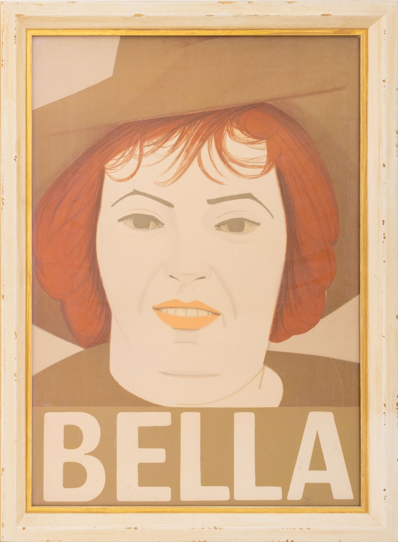 Alex Katz "Bella" Lithograph in Colors, 1972: Alex Katz (American, b. 1927), "Bella", Lithograph in Colors, 1972, numbered edition "194 / 200" lower right, white-washed wood frame. Image: 33.5" H x 23.5" W; frame: 38.5" H x 28.5" W x 1.5" D. Prov