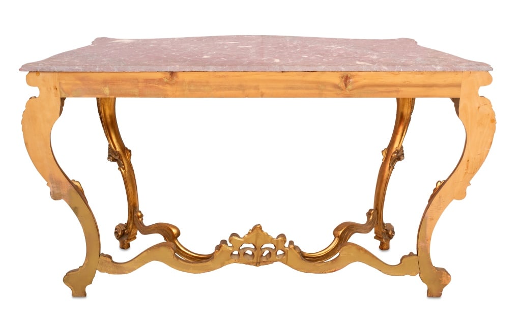 Louis XV Style Pink Marble Giltwood Console Table - 4