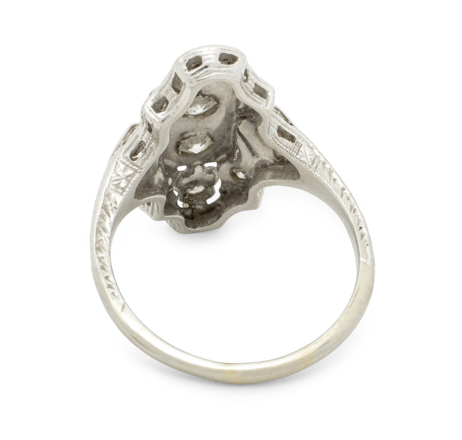 Art Deco 18K White Gold Diamond Filigree Ring - 5