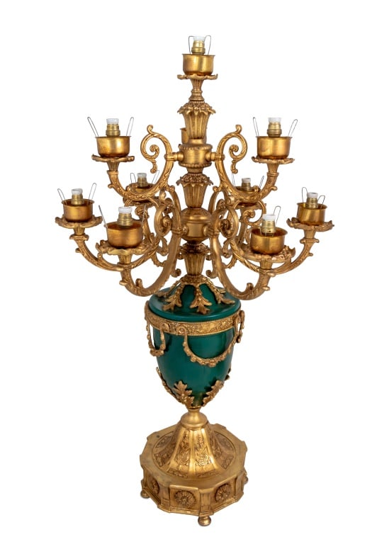 Louis XVI Style Gilt Metal 10-Arm Candelabra, Pair - 3