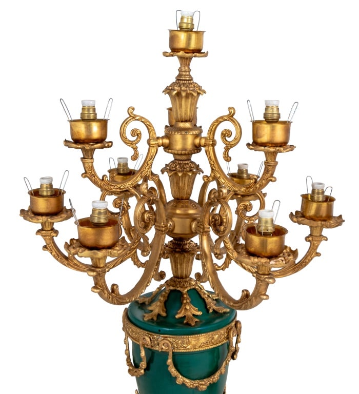 Louis XVI Style Gilt Metal 10-Arm Candelabra, Pair - 4