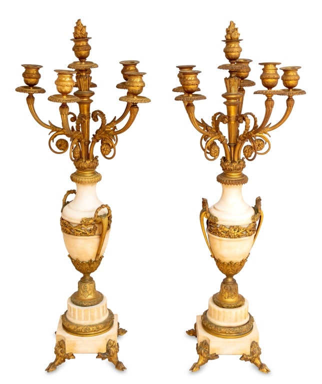 Louis XVI Ormolu and White Marble Candelabra, Pair - 2