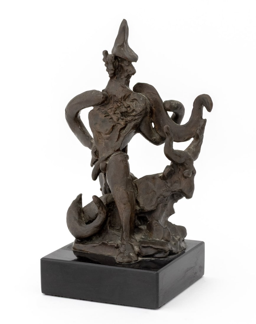 Reuben Nakian Europa & The Bull Patinated Bronze: Reuben Nakian (American, 1897-1986) Europa and The Bull Patinated Bronze Sculpture, signed to reverse, mounted on a black marble plinth. Overall: 11.25" H x 7 W x 5.25" D. Provenance: From a New York