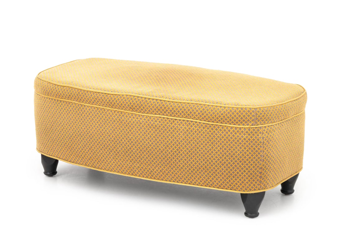 Christian Liaigre Style Upholstered Bench: Christian Liaigre Style Upholstered Bench, upon four ebonized wood feet. 15.5" H x 38" W x 19.5" D. Provenance: From a 28 East 70th Street Penthouse Estate. Keywords: Modern Furniture, Seating, Window
