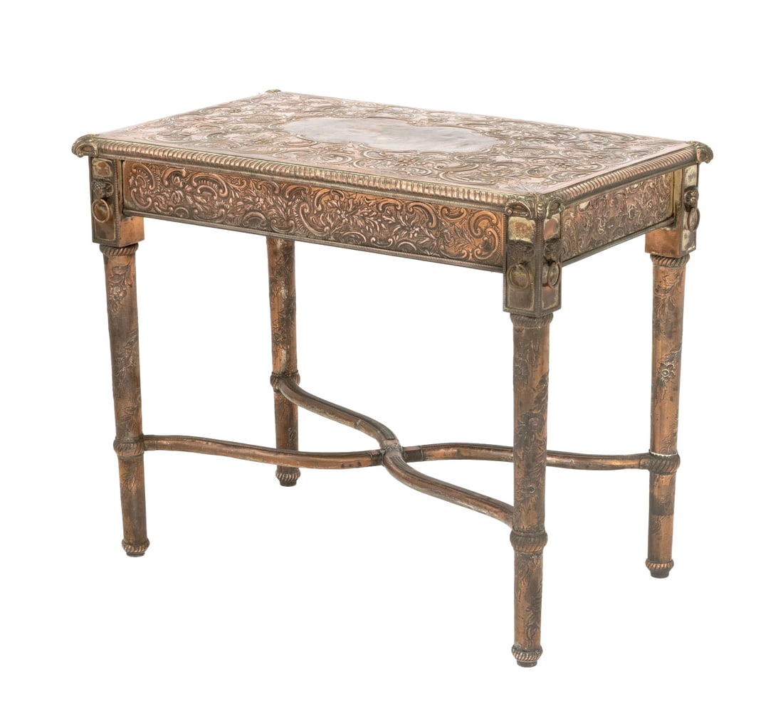 Continental Embossed Copper and Wood Side Table (1 of 9)