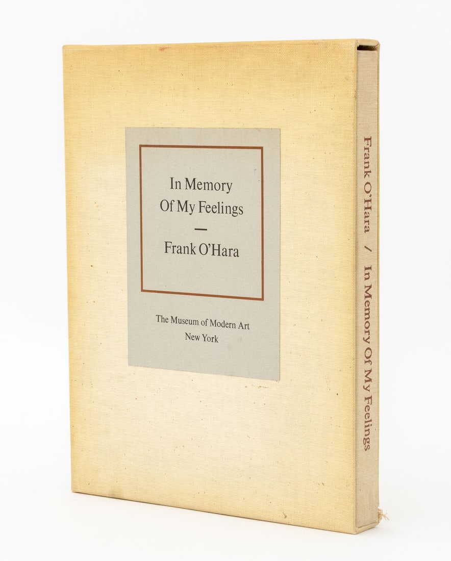 Frank O'Hara "In Memory of My Feelings", 1967: O'Hara, Frank, "In Memory of My Feelings", New York: The Museum of Modern Art, 1967, limited edition number 829 of 2500 copies. 12.75" L x 9.5" W x 1.25" D. Provenance: From a New York City Collection