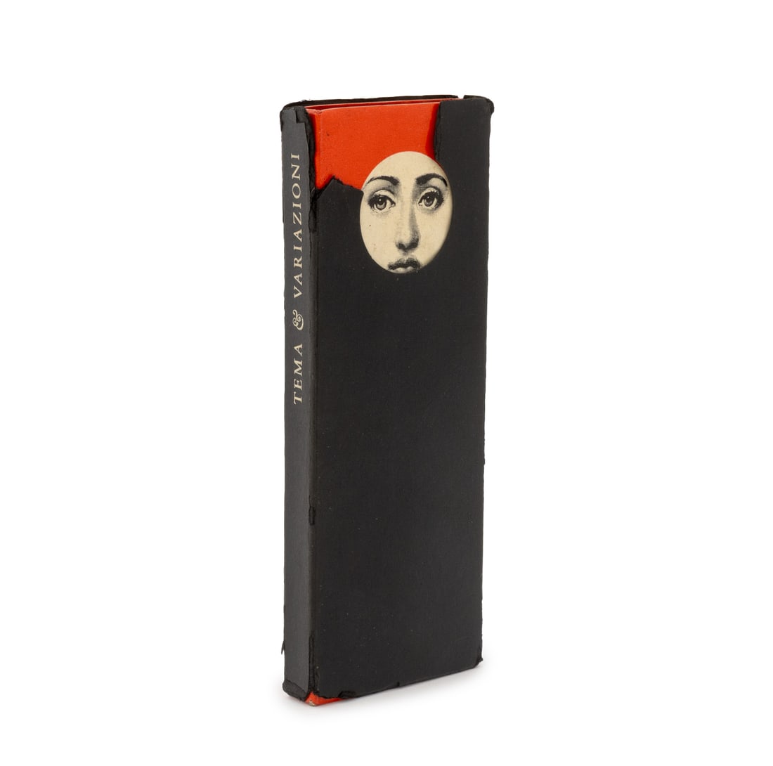Piero Fornasetti "Themes & Variations", 1964: Illus. Fornasetti, Piero,"Theme and Variations: With 144 Sentences on Women by Various Authors in Their Own Languages", Milan: All'Insegna del Pesce d'Oro, 1964. 6.75" L x 2.5" W x 0.5" D. Provenance: