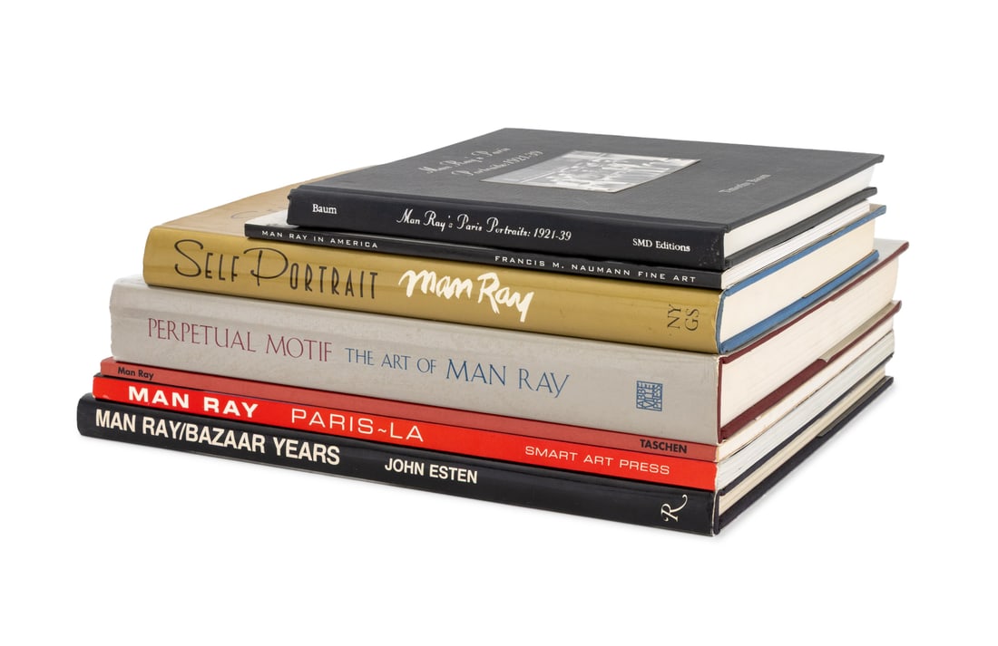 Books on Man Ray, 7: Collection of Seven Books on Man Ray, comprising: "Man Ray Bazaar Years", Esten, John, "Perpetual Motif the Art of Man Ray", "Man Ray Paris-LA", "Man Ray 1890-1976", Taschen, Benedict, "Man Ray in Ame