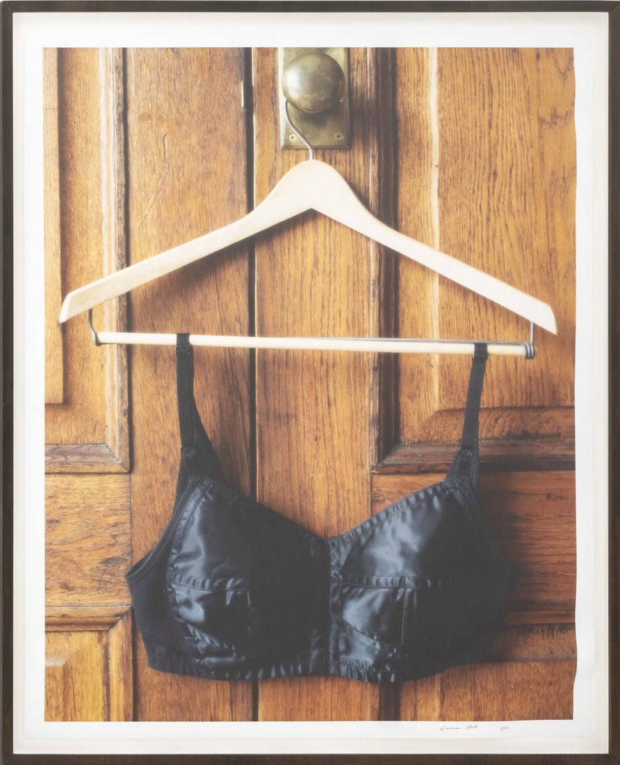 Oberto Gilli Ingrid Bergman's Bra C-Print: Oberto Gilli (Italian, XX-XXI), Ingrid Bergman's Bra, Chromogenic Print in Colors, signed and numbered edition "1 / 10" lower right, wood frame. Image: 37.5" H x 30" W; frame: 43" H x 35" W x 1.5" D.