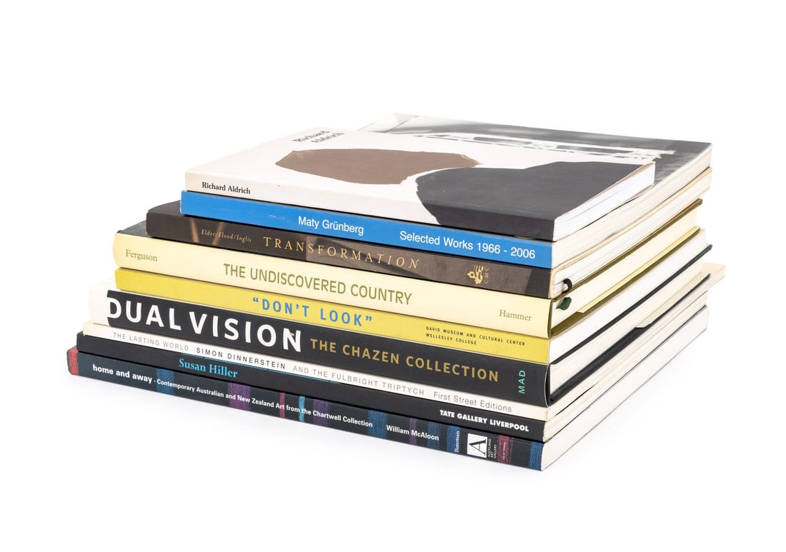 Signed, Etc. Books on Art and Artists, 9: Collection of Nine Books on Art and Artists, comprising: "Richard Aldrich", "The Undiscovered Country", Ferguson, Russell, "Simon Dinnerstein", signed by artist on title page, "Susan Hiller", "Dual Vi