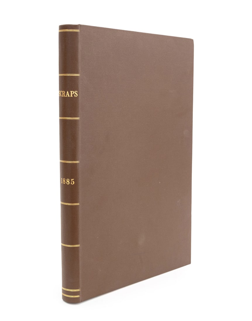 Bound Volume "Scraps Literary and Pictorial", 1885: Bound Volume of "Scraps Literary and Pictorial-Curious and Amusing", London: James Henderson, 1885, 3 January 1885 - 25 December 1885. 16.25" L x 11.5" W x 1.25" D. Provenance: From a New York City Co
