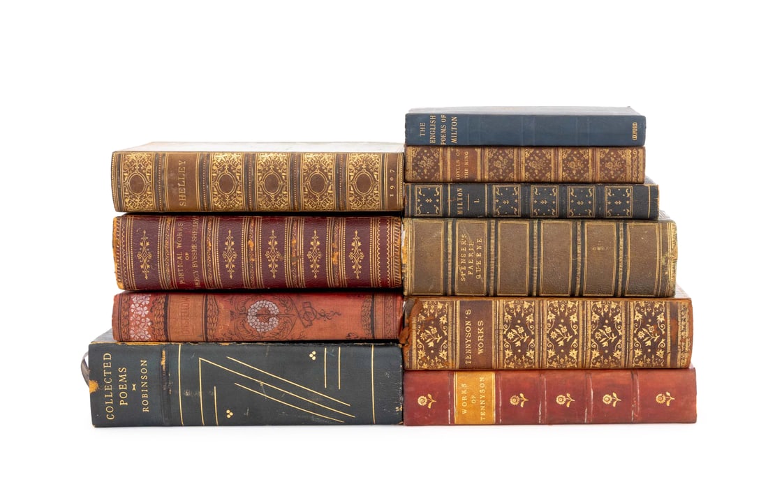 Collection of Poetry Books, 10: Collection of Ten Poetry Books, comprising: "The Works of Alfred Lord Tennyson", "The Faerie Queen', Spenser, Edmond, "The English Poems of John Milton", "The Poetical Works of John Milton", volume 1