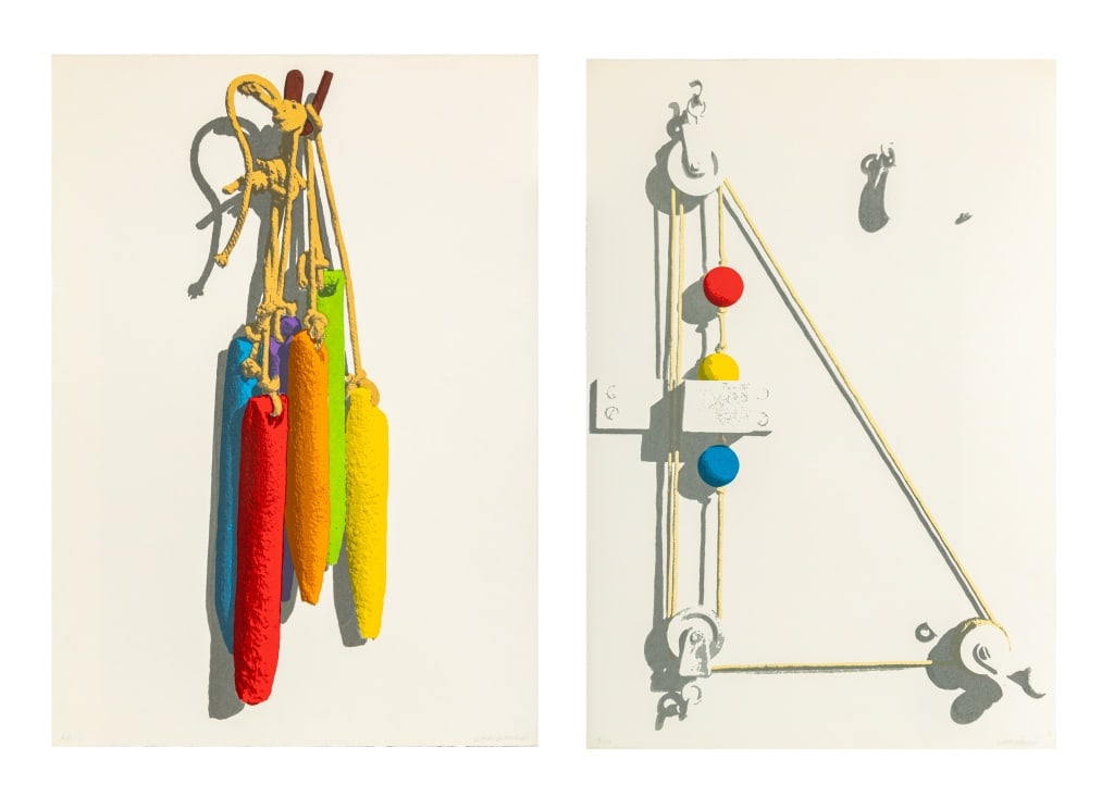 Domenick Capobianco Rainbow Silkscreen Prints, 2: Domenick Capobianco (American, b. 1928), Two Abstract Rainbow Compositions, Silkscreens in Colors, comprising: "Weights", artist proof, signed in pencil lower right, inscribed artist's proof edition "