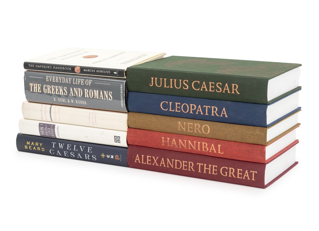 Books on Emperors, Kings, and Other Rulers, 10: Collection of Ten Books on Emperors, Kings, and Other Rulers, comprising: "Memoirs of Hadrian", Yourcenar, Marguerite, "Nero The End of a Dynasty", Griffin, Miriam T., "Everyday Life of The Greeks and