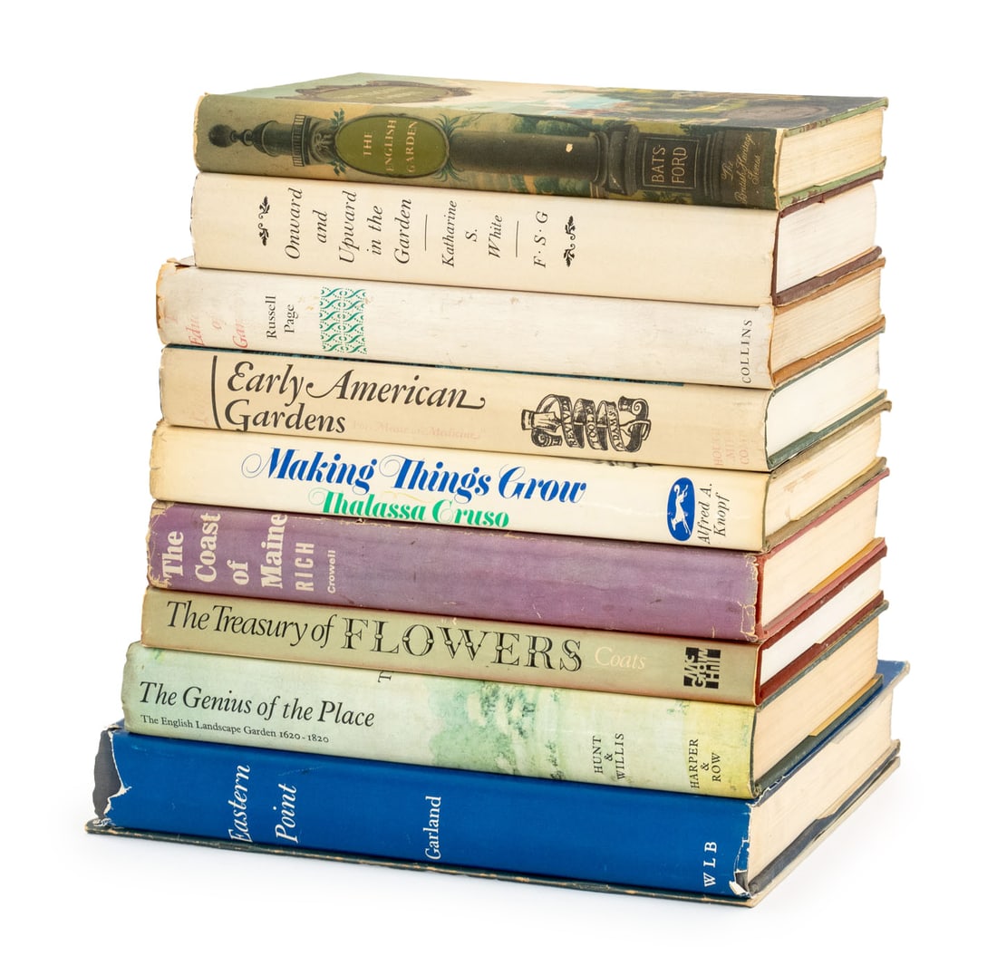 Books on Gardens and Landscapes, 10: Collections of Ten Books on Gardens and Landscapes, comprising: "The English Garden", Dutton, Ralph, "The Education of a Gardner", Page, Russell, "Onward and Upward in the Garden", White, Katharine