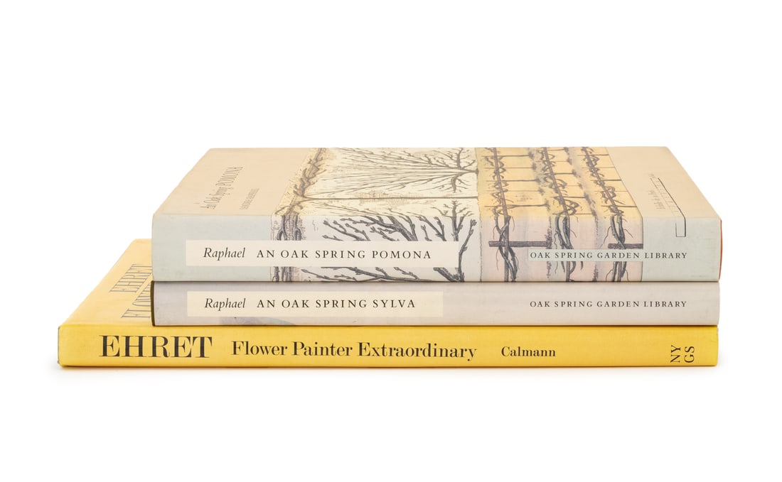 Illustrated Books on Flowers and Trees, 3: Collection of Three Illustrated Books on Flowers and Trees, comprising: "Ehret Flower Painter Extraordinary", Calmann, Gerta, "An Oak Spring Pomona", Raphael, Sandra, "An Oak Spring Sylivia",