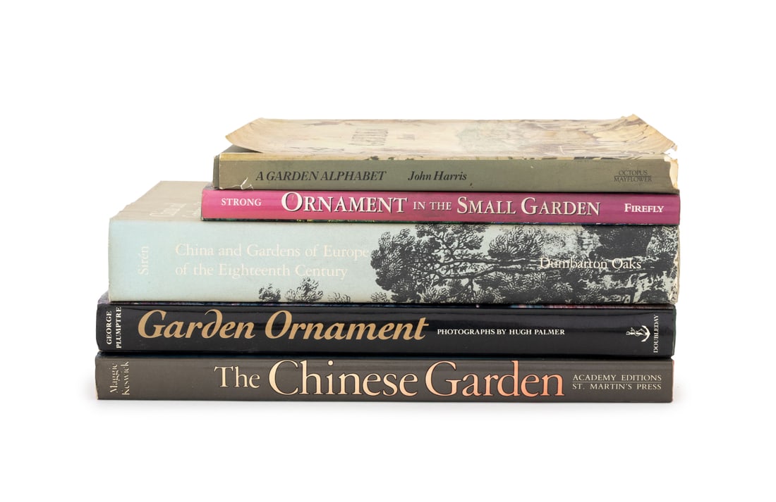 Books on Gardens, 5: Collection of Five Books on Gardens, comprising: "A Garden Alphabet", Harris, John, "Ornament in the Small Garden", Strong, Roy, "China and Gardens of Europe", Siren, Osvald, "The Chinese Garden",