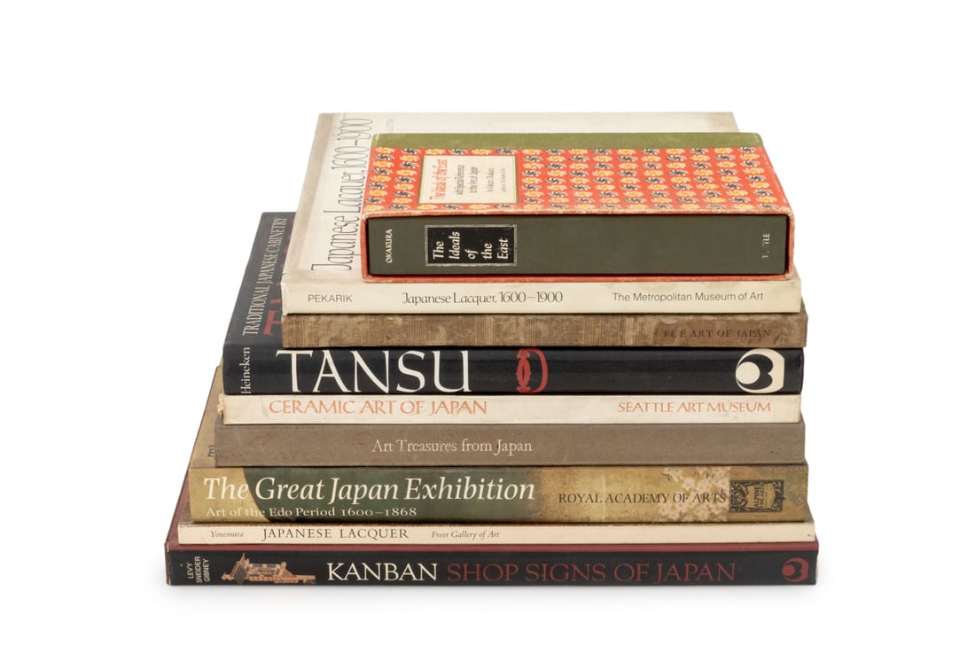 Books on Japanese Art, 9: Collection of Nine Books on Japanese Art, comprising: "Traditional Japanese Cabinetry Tansu", Heineken, Ty & Kiyoko, "Kanban: Shop Signs of Japan", Levy, Dana, et al., 'Japanese Lacquer, 1600-1900: Se