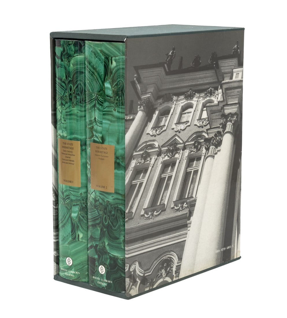 "The State Hermitage: Masterpieces", 2 Vols.: "The State Hermitage: Masterpiece's from the Museums Collection", London: Booth-Clibborn Editions, 2001, 2 volume set in slipcase. 13" L x 10" W x 5.25" D. Provenance: From a New York City