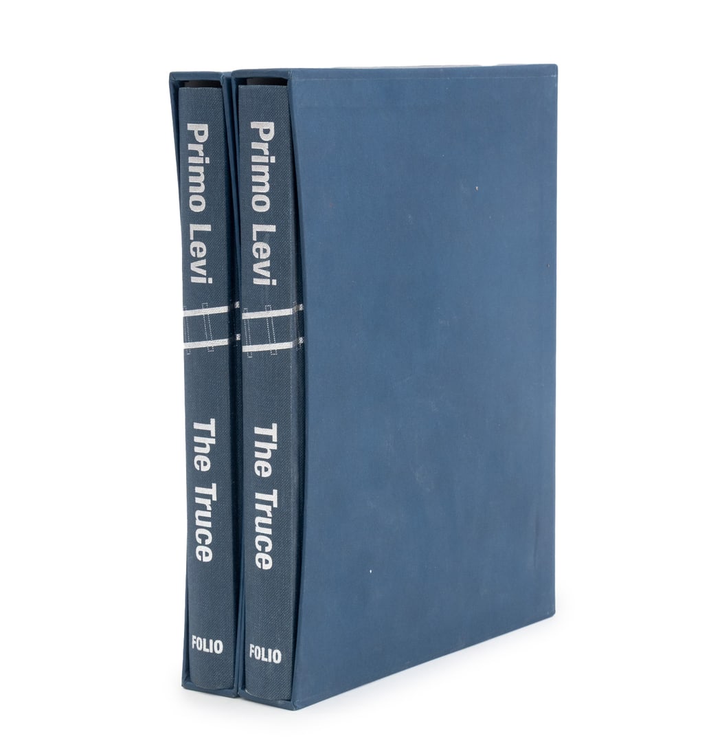 Signed Primo Levi "The Truce", 2002: Levi, Primo, "The Truce: A Survivor's Journey Home From Auschwitz", London: The Folio Society, 2002, two copies, both signed and inscribed on title page by illustrator Jane Joseph. 9.5" L x 7" W x 1"