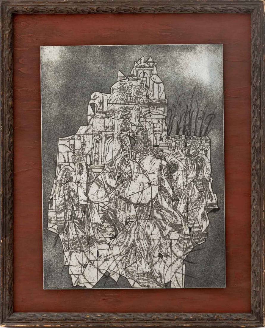 Mel Silverman "Cancel" Printmaking Matrix, 1964: Mel Silverman (American, 1931-1966), "Cancel", Printmaking Matrix, 1964, signed, dated, and titled lower right, mounted on wood frame. Panel: 24" H x 18" W; frame: 32" H x 26" W x 1.75 D. Provenance: