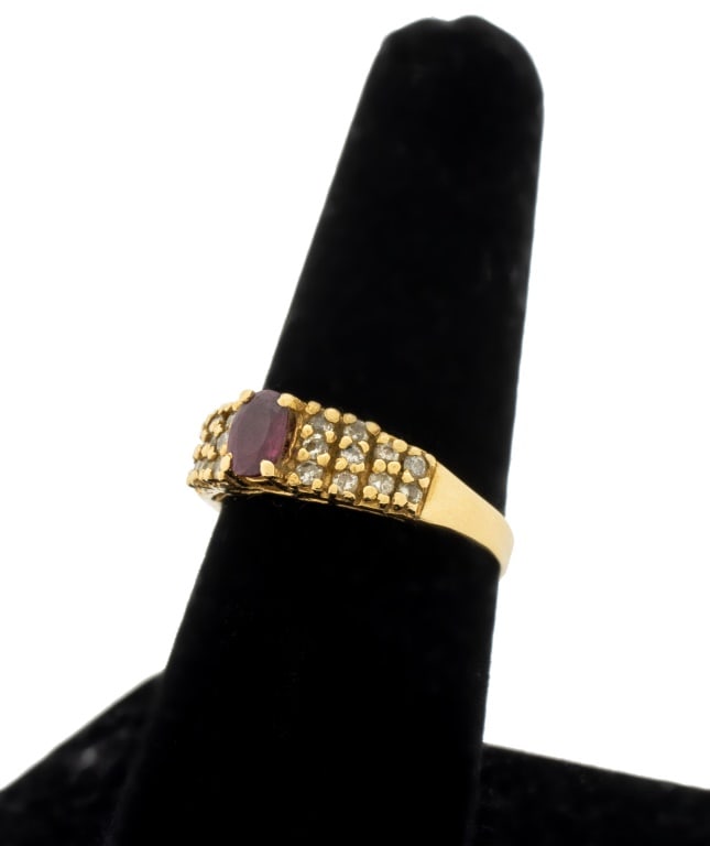 14K Yellow Gold Ruby and Diamond Cluster Ring - 2