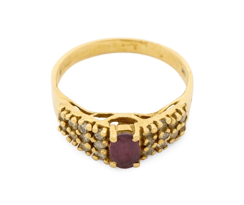14K Yellow Gold Ruby and Diamond Cluster Ring - 3