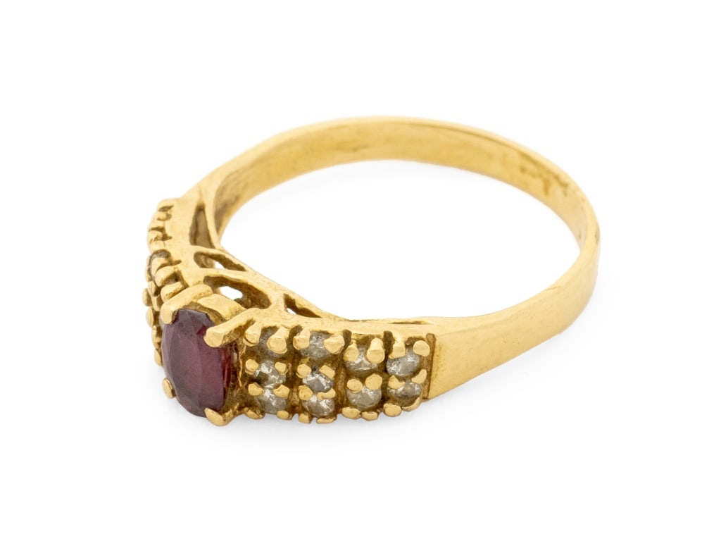 14K Yellow Gold Ruby and Diamond Cluster Ring - 4