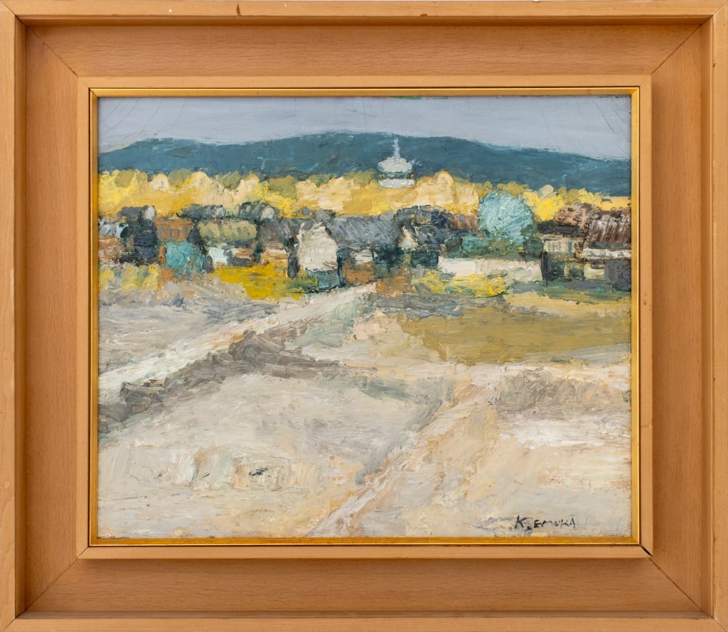 K. Emura Village Landscape Oil on Canvas, 1970 (1 of 7)