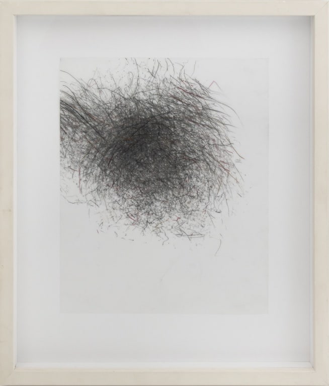 Jaanika Peerna Puff Series Graphite on Mylar: Jaanika Peerna (Estonian, b. 1971), Puff Series, Graphite and Colored Pencil on Mylar, 2013, signed, titled, and dated to the verso, white painted wood frame. Image: 10.75" H x 8.75" W; frame: 16" H x