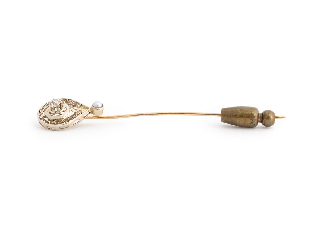 14K Yellow Gold Diamond Seed Pearl Stick Pin (1 of 8)