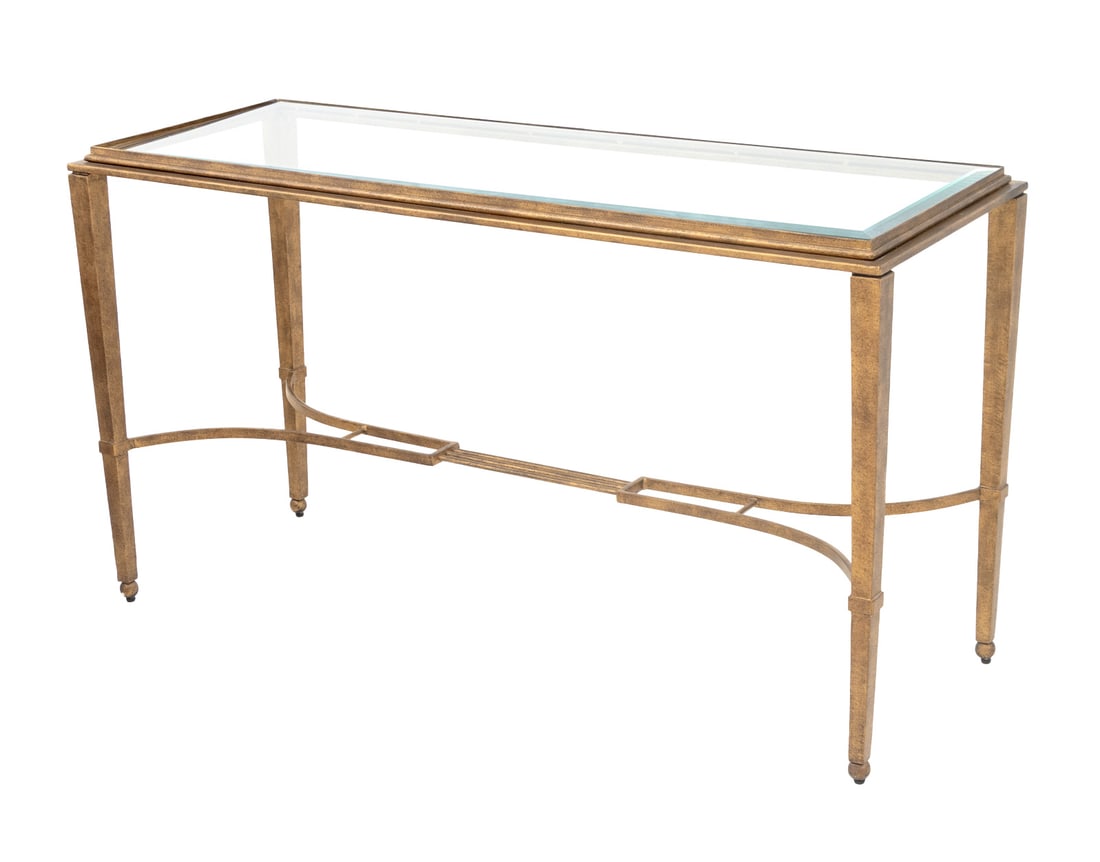 Modern Beveled Glass Top Gilt Metal Console Table (1 of 6)