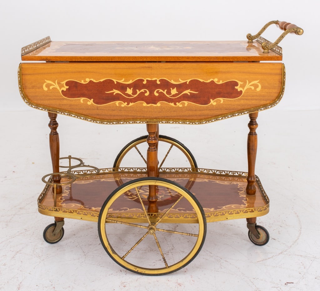 Italian Marquetry Mahogany Bar Cart - 4