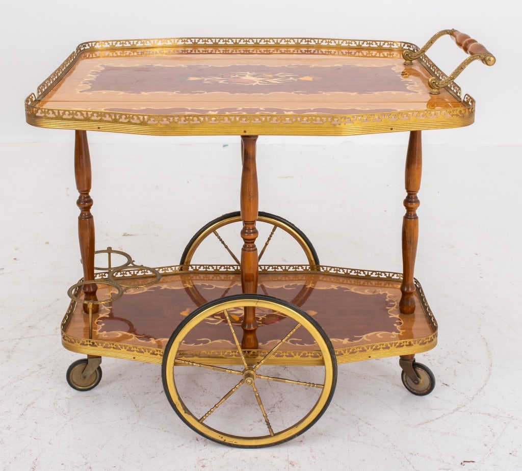 Italian Marquetry Mahogany Bar Cart - 5