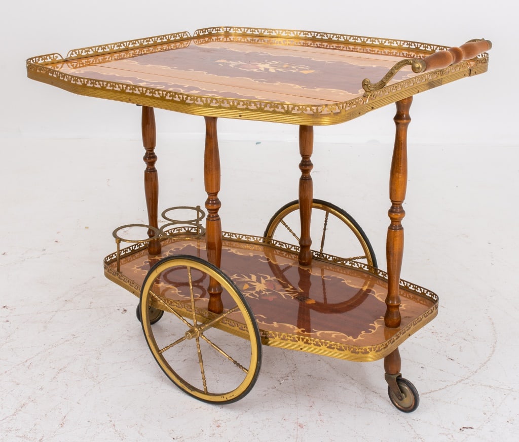 Italian Marquetry Mahogany Bar Cart - 6