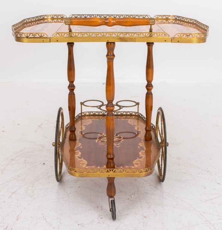 Italian Marquetry Mahogany Bar Cart - 7