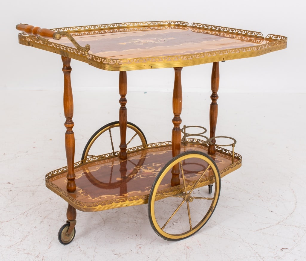 Italian Marquetry Mahogany Bar Cart - 8