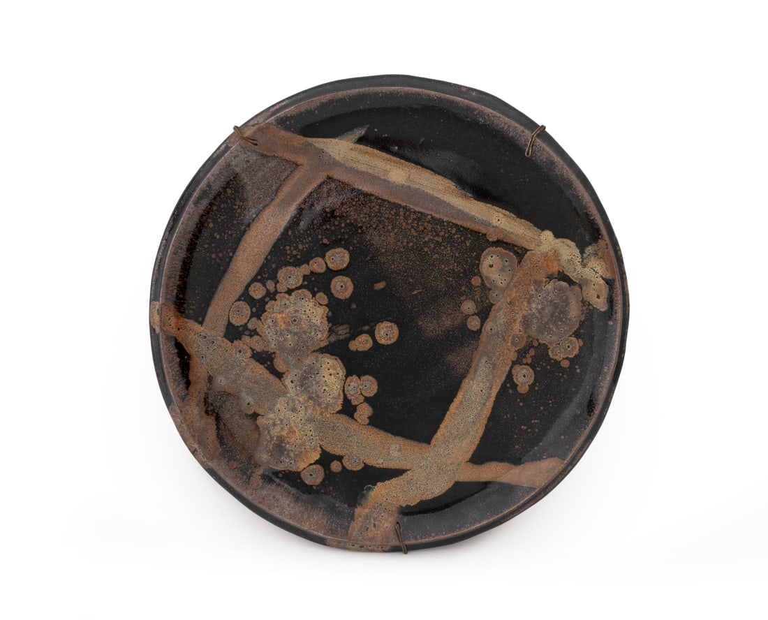 Illegibly Signed Glazed Stoneware Charger, 1979: Polychrome Glazed Stoneware Circular Charger, with abstract splatter design to center, 1979, illegibly signed and dated to underside. 17.75" Diameter. Provenance: From a New York City Collection.