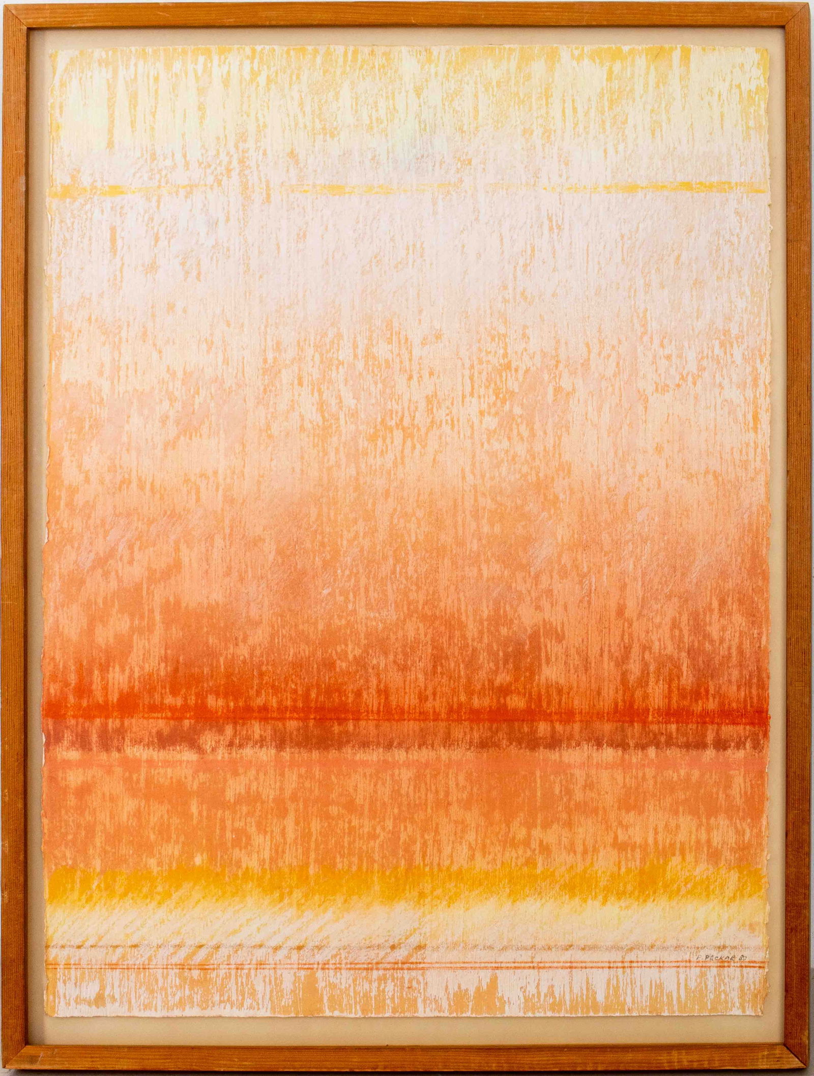 Phyllis Peckar "Orange Study" Acrylic on Paper: Phyllis Peckar (American, XX-XXI), "Orange Study", Acrylic on Paper, 1980, signed in pencil lower right and titled to verso, wood frame. Image: 30.25" H x 22" W; frame: 32.75" H x 24.75" W.