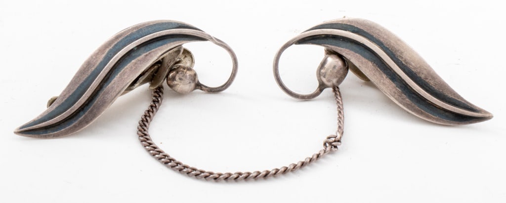 Delfino Taxco Mexico Silver Dual Leaf Collar Clips (1 of 7)