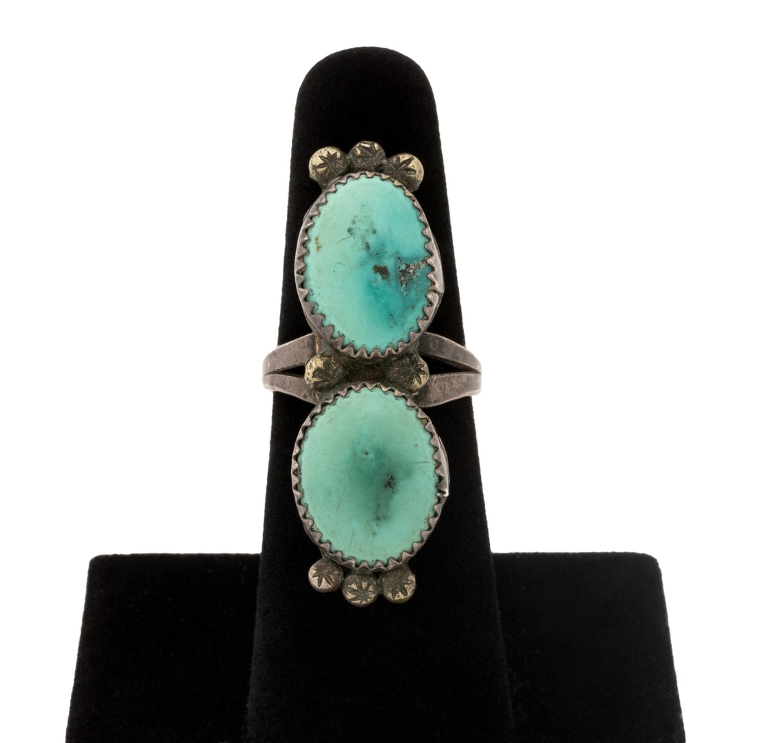 Navajo Din Sterling Silver Dual Turquoise Ring (1 of 5)