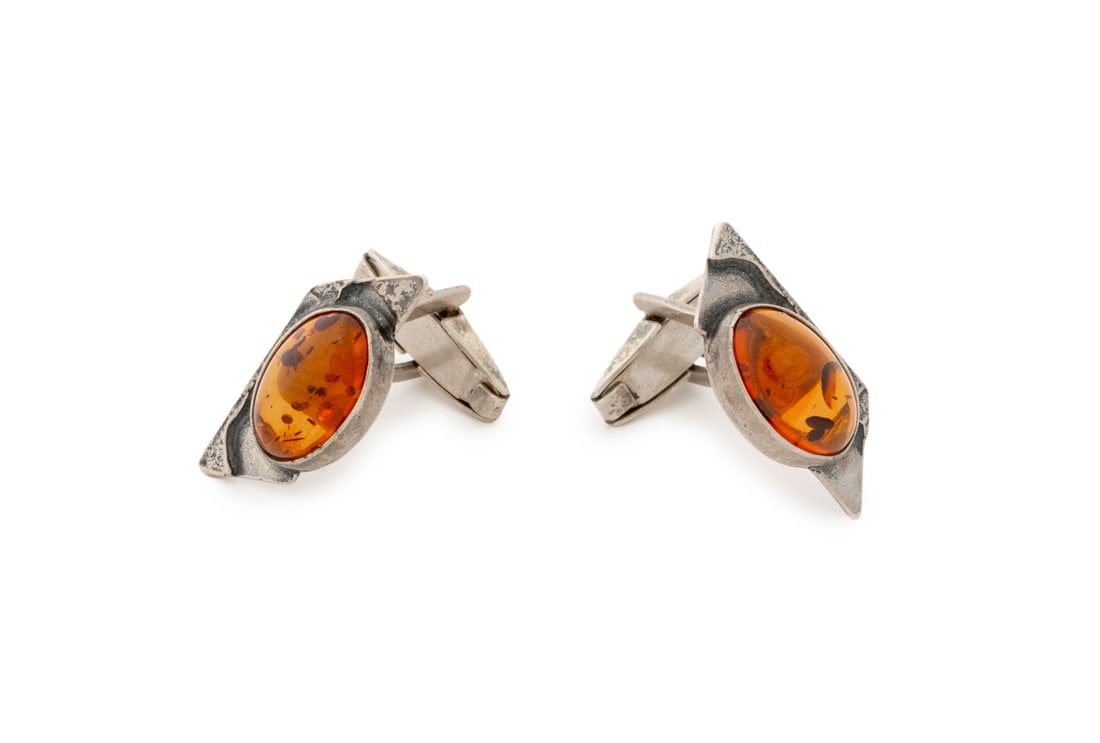 Antique Sterling Silver Amber Cufflinks (1 of 10)