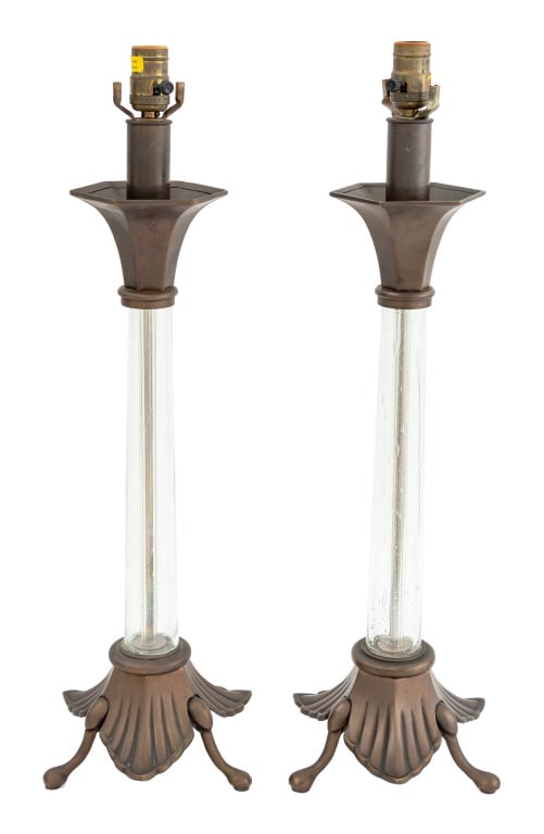 Chapman Art Deco Style Brass & Glass Lamps, Pair (1 of 6)