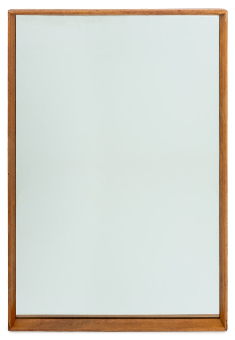 T.H. Robsjohn-Gibbings Walnut Wall Mirror: T. H. Robsjohn-Gibbings Mid-Century Modern Walnut Wall Mirror, 20th century. Mirror: 49.5" H x 33.5" W; frame: 51.5" H x 35.5" W x 1.5" D. Provenance: From a 225 West 86th Street, New York City Estate