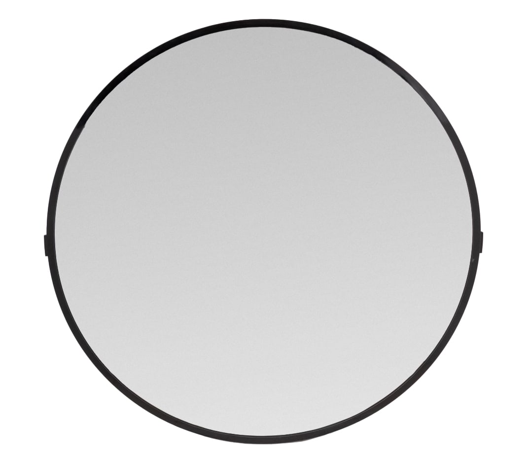 Art Deco Style Black Circular Mirror: Art Deco Style Black Circular Mirror. Mirror plate: 44.5" Diameter; frame: 47" Diameter x 1" D. Provenance: From an East 78th Street, New York Estate. Keywords: Looking glass, Vanity, Wall mirror, Min