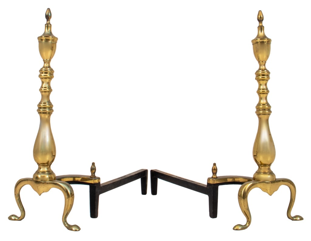 Federal Style Brass Andirons, Pair (1 of 6)