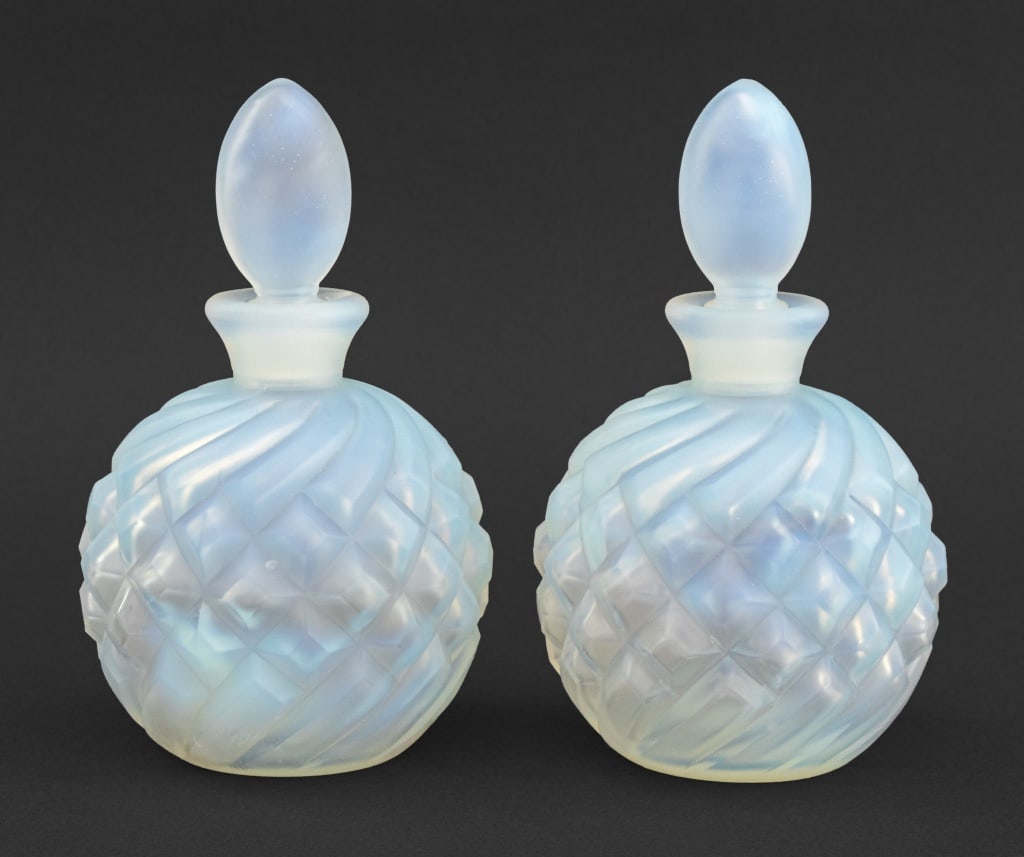 French Deco Opalescent Glass Perfume Bottles, Pair (1 of 7)